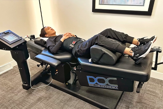 Chiropractic Walnut Creek CA Patient In Decompression Machine